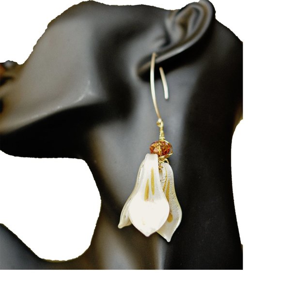 Petals In the Wind - Stunning Lampworked glass wrapped w/ 14K gold wire - Picture 2 of 3